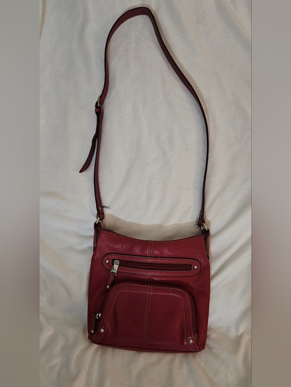 Tignanello Red Leather Crossbody with Front Zip Pockets - Picture 4 of 13